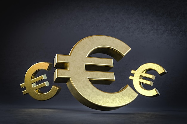 3D illustration Three golden euro money symbols on a darkness background