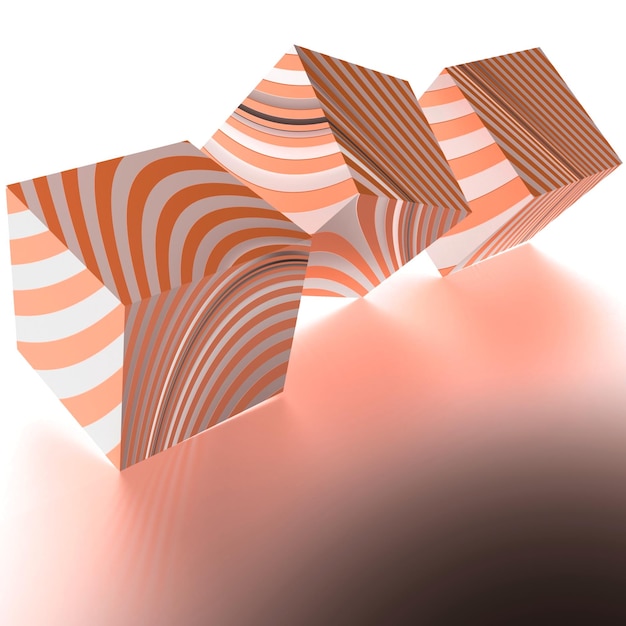 3d illustration of three white boxes with orange curved stripes balanced on reflective surface and w