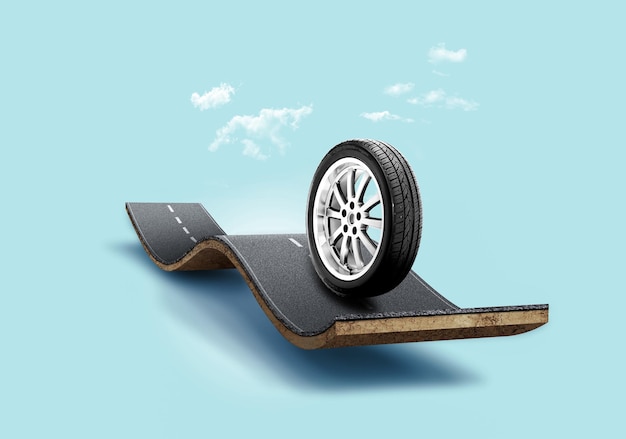 3d illustration tire isolated on road tire ads