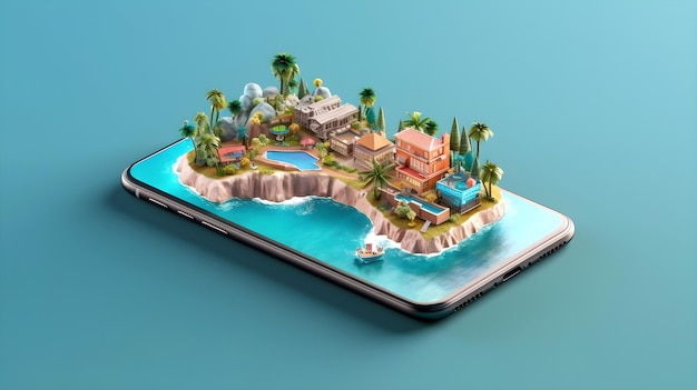 3d illustration of travel vocation on smartphone