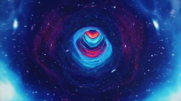 3D illustration tunnel or wormhole, tunnel that can connect one universe with another. Abstract speed tunnel warp in space, wormhole or black hole, scene of overcoming the temporary space in cosmos.