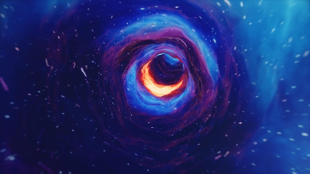 3D illustration tunnel or wormhole, tunnel that can connect one universe with another. Abstract speed tunnel warp in space, wormhole or black hole, scene of overcoming the temporary space in cosmos.