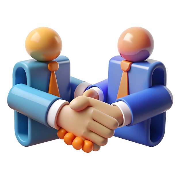 Photo a 3d illustration of two cartoon businessmen shaking hands symbolizing partnership agreement and collaboration