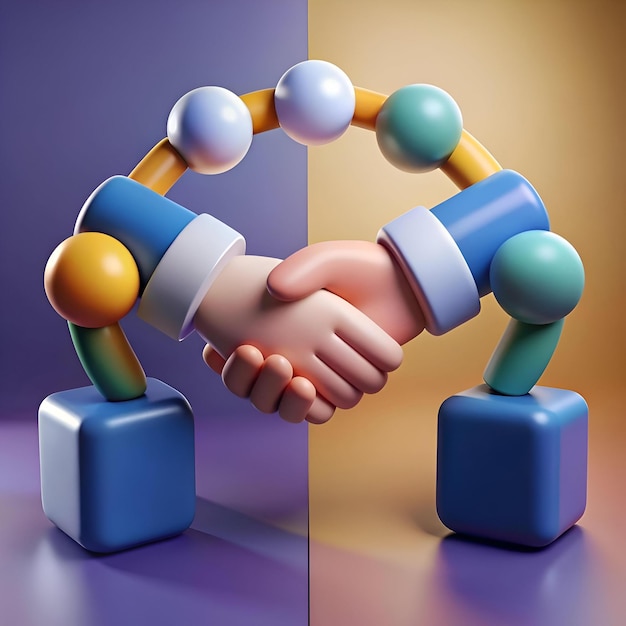 Photo 3d illustration of two cartoon hands shaking hands symbolizing partnership deal and collaboration