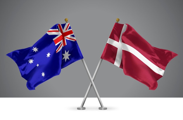 3D illustration of Two Crossed Flags of Australia and Denmark