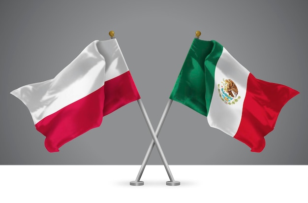 3D illustration of Two Crossed Flags of Poland and Mexico