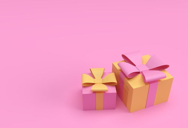 3d illustration of two gift boxes with bows and ribbon Design.