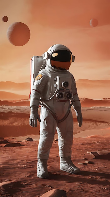 3d illustration vector concept of an astronaut on mars background