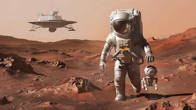 3d illustration vector concept of an astronaut on mars background