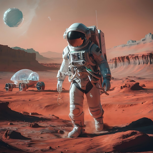 3d illustration vector concept of an astronaut on mars background