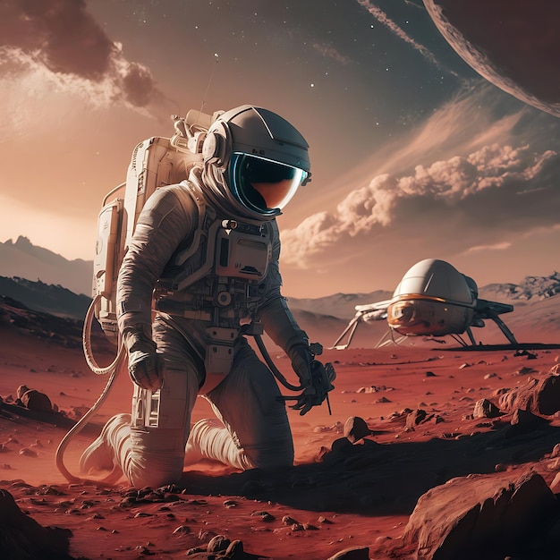 3d illustration vector concept of an astronaut on mars background