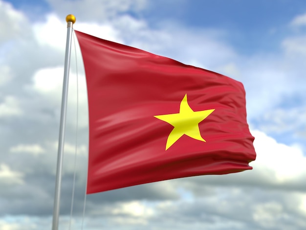 3d illustration of vietnam flag on sky background