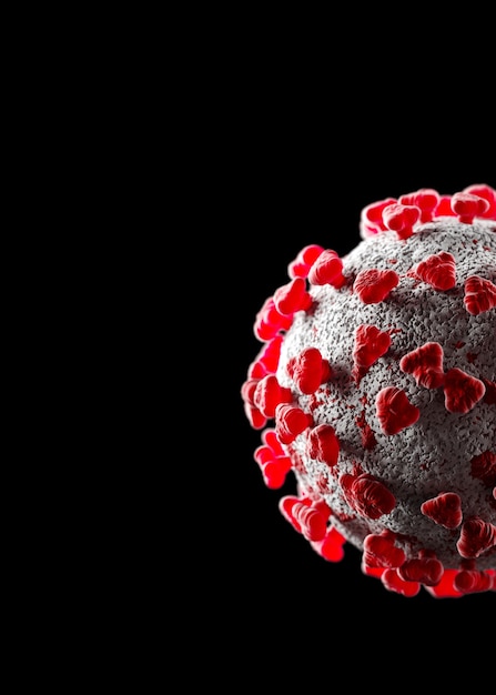 3d illustration virus cells. Isolated on black background coronavirus copy space. Covid-19