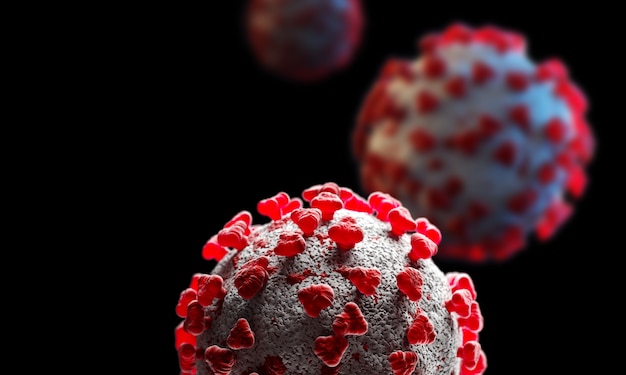 3d illustration virus cells. Isolated on black background coronavirus copy space. Covid-19