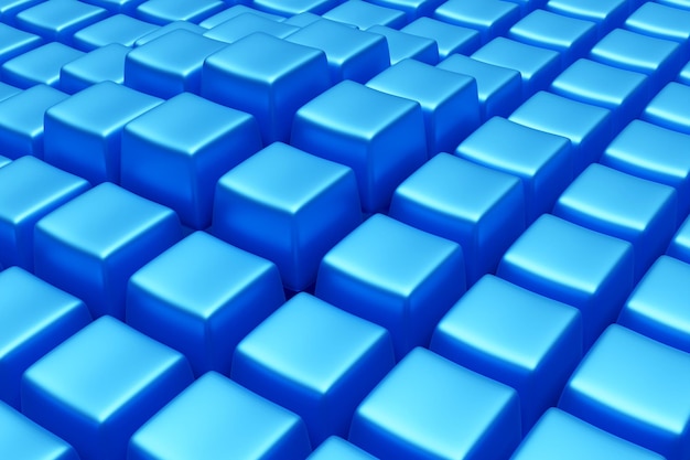 3D illustration volumetric blue cubes on a geometric monophonic background Parallelogram pattern Technology geometry background