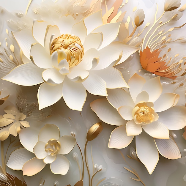 3d illustration wallpaper floral quilling white Golden