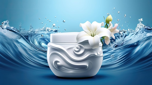 3d illustration of A Water Wave Flower Sea wave Plant Cosmetic Face Cream Promotional AI Generated