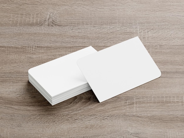 3D illustration White business card on wooden background