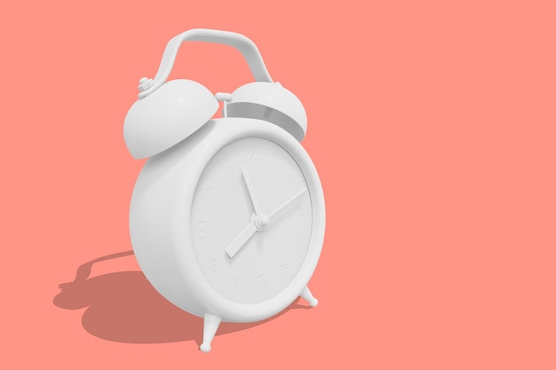 3d illustration of white clay retro alarm clock with arrow