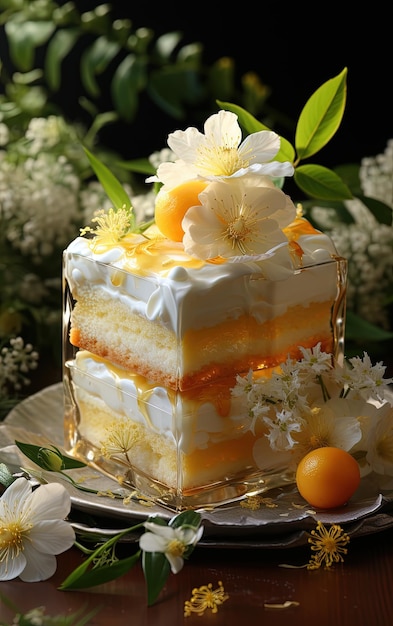 3d illustration white cream cake with caramel sauce