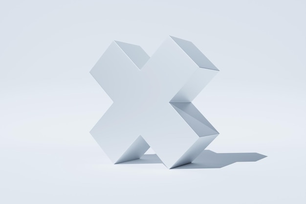 3D illustration of a white cross shape under white background Fantastic shape Simple geometric shapes