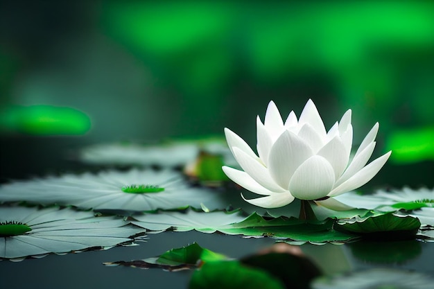 3D illustration white lotus flower pad in pond isolated on blur background Loy krathong concept