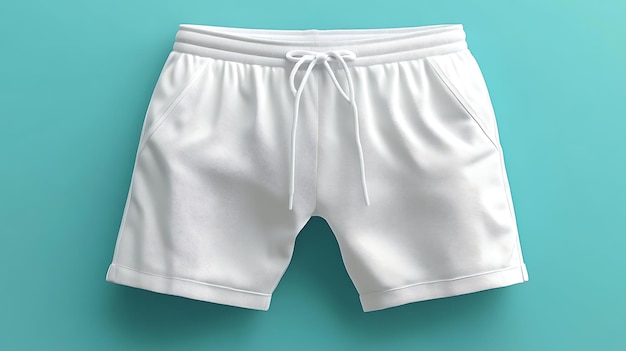 3D Illustration of White Shorts with Drawstring on Teal Background