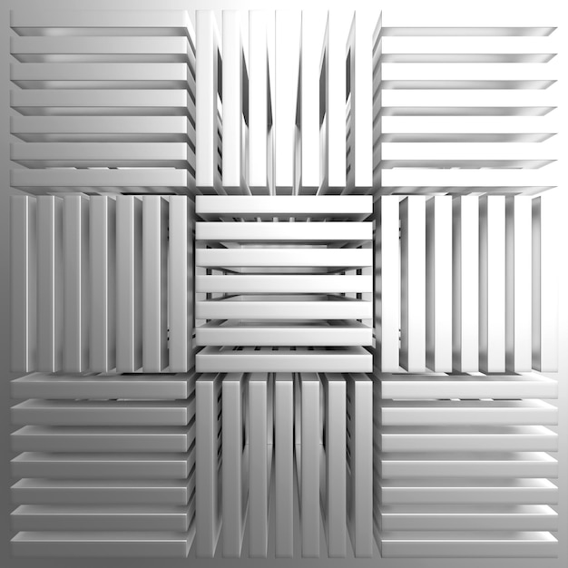 3d illustration of white wall stripes Set of squares on monocrome background pattern Geometry background pattern