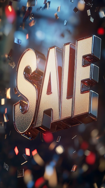 Photo 3d illustration of the word sale with flying percentages eyecatching design