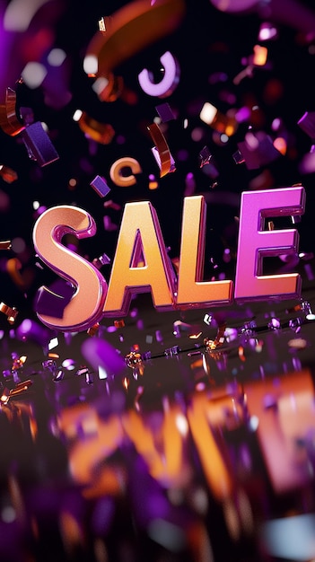 Photo 3d illustration of the word sale with flying percentages eyecatching design