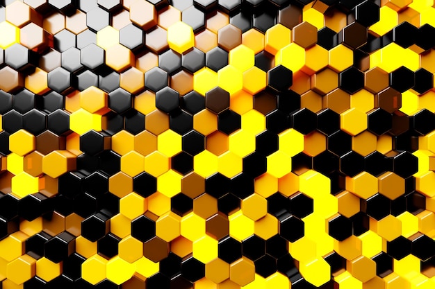 3d illustration of yellow and black honeycomb monochrome honeycomb for honey Pattern of simple geometric hexagonal shapes mosaic background