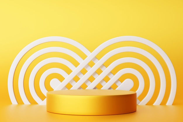 3d illustration of a yellow circle podium stand on the background of a geometric composition 3d rendering Minimalism geometry background