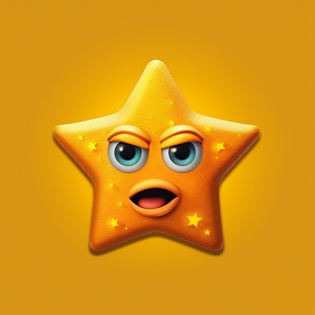 3d illustration of a yellow star emoticon on a yellow background