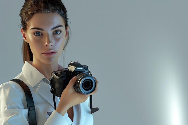 Photo 3d illustration of a young business woman holding a video camera