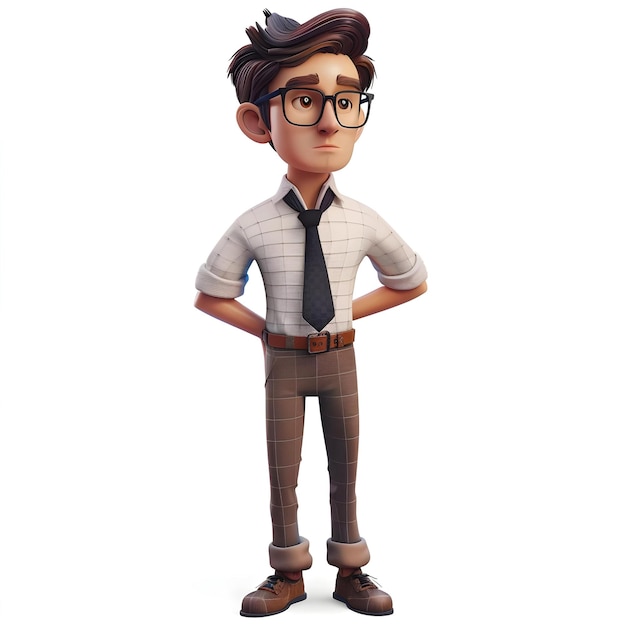 3D Illustration Of A Young Casual Man With Glasses And A Tie