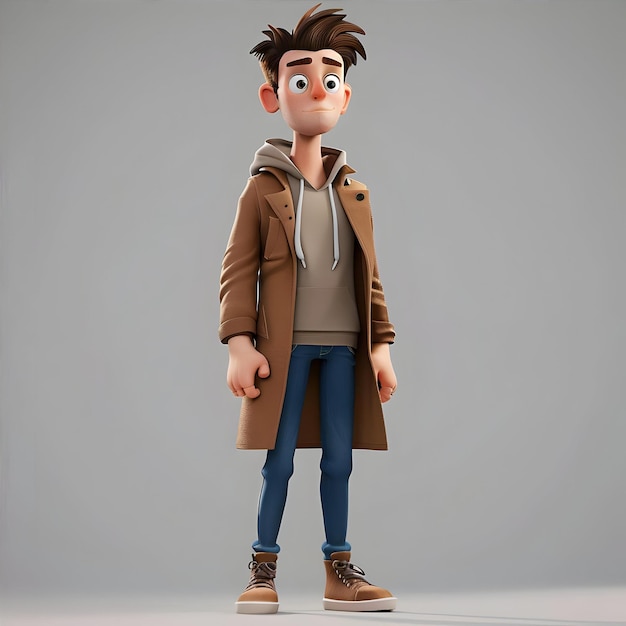 Photo 3d illustration of a young man with brown coat and brown jacket