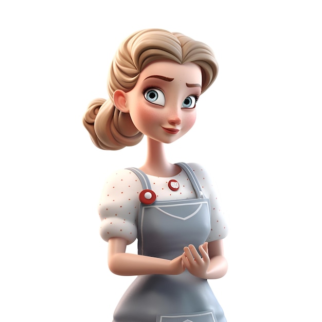 3d illustration of young woman with apron isolated white background