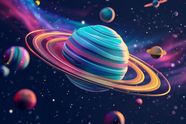 3D illustration3D cartoon3D realistic 3D icon 3d planet rings with planets and stars in orbit