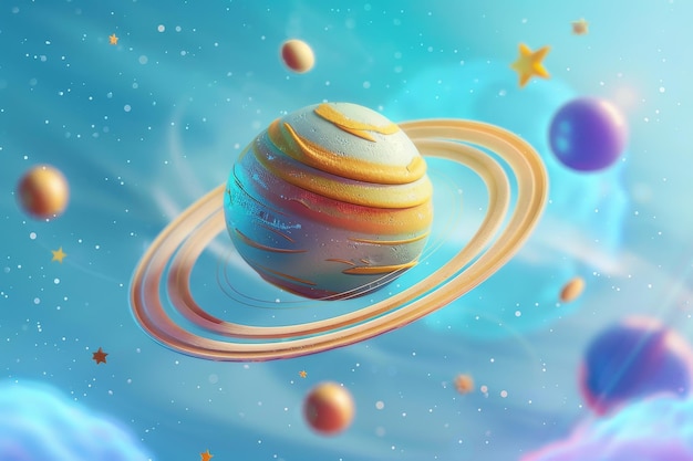 3D illustration3D cartoon3D realistic 3D icon 3d planet rings with planets and stars in orbit