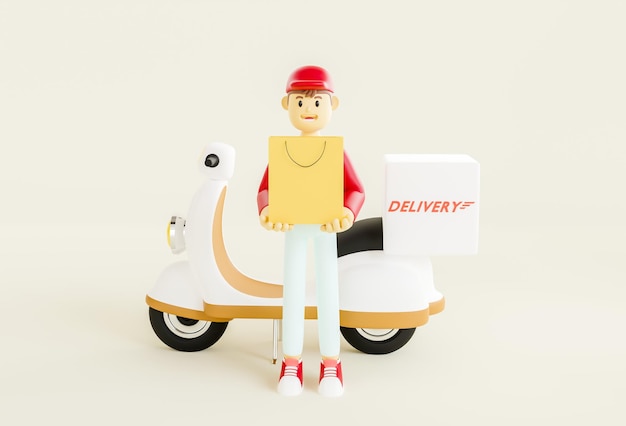 3d illustrationOnline delivery service concept delivery home and office by scooter and motorcycle