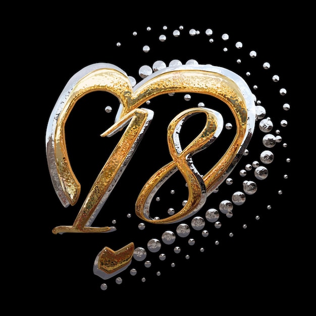 3D ILLUSTRATIONTEXT EFFECT GOLD AND SILVER 18 YEAR ANNIVERSARY DATE