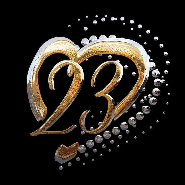 3D ILLUSTRATIONTEXT EFFECT GOLD AND SILVER 23 YEAR ANNIVERSARY DATE