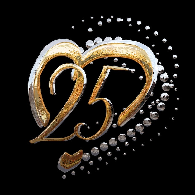 3D ILLUSTRATIONTEXT EFFECT GOLD AND SILVER 25 YEAR ANNIVERSARY DATE