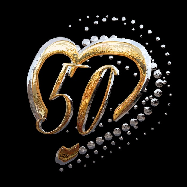 3D ILLUSTRATIONTEXT EFFECT GOLD AND SILVER 50 YEAR ANNIVERSARY DATE