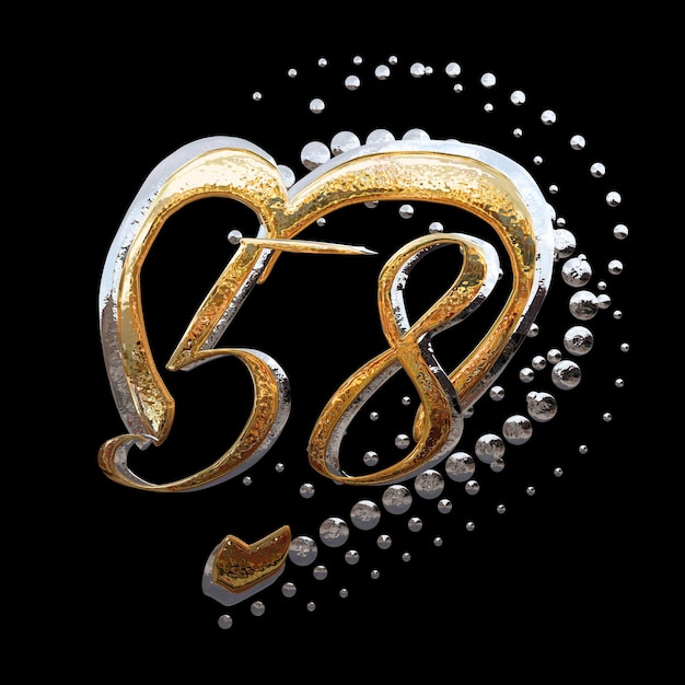 3D ILLUSTRATIONTEXT EFFECT GOLD AND SILVER 58 YEAR ANNIVERSARY DATE