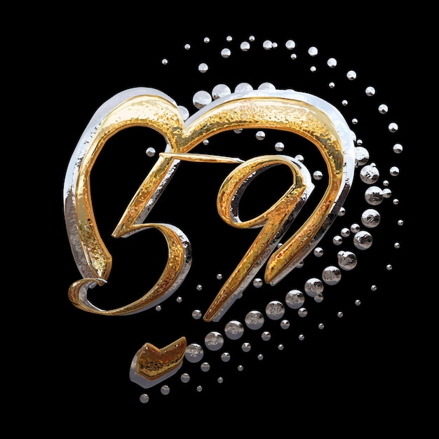 3D ILLUSTRATIONTEXT EFFECT GOLD AND SILVER 59 YEAR ANNIVERSARY DATE