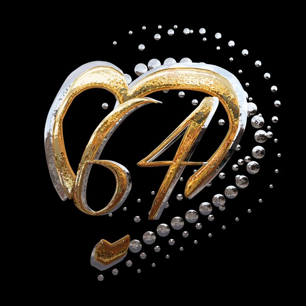 3D ILLUSTRATIONTEXT EFFECT GOLD AND SILVER 61 YEAR ANNIVERSARY DATE