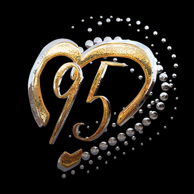 3D ILLUSTRATIONTEXT EFFECT GOLD AND SILVER 95 YEAR ANNIVERSARY DATE