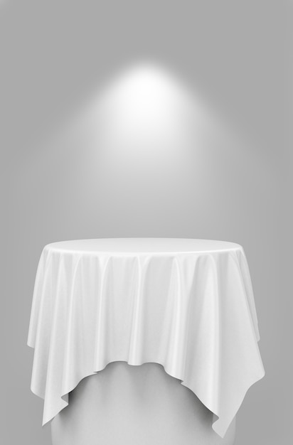 3d ilustration of white cloth on a pedestal on a gray background with illumination