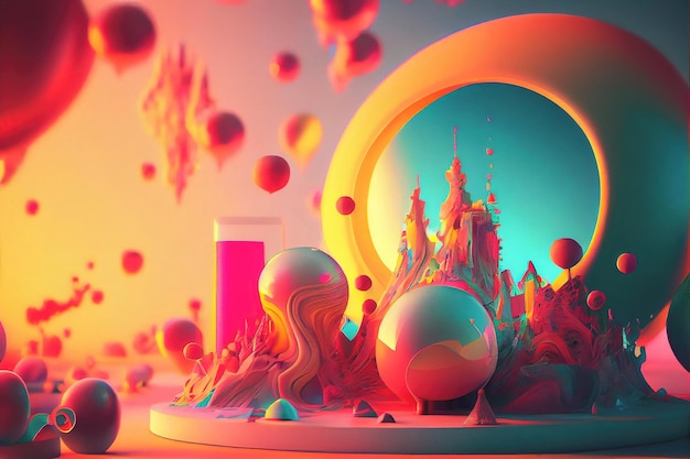 Photo 3d image of amazing mystical abstractions with balls and lines with a generative ai